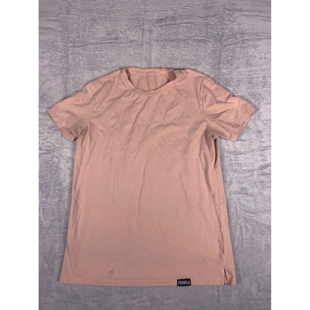 YoungLA Men's T-Shirt L Pink Back Yoke Seam Black Gym Large Sleeve Logo
